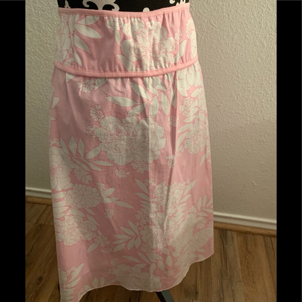 Plus A-Line Pink/White Floral Skirt